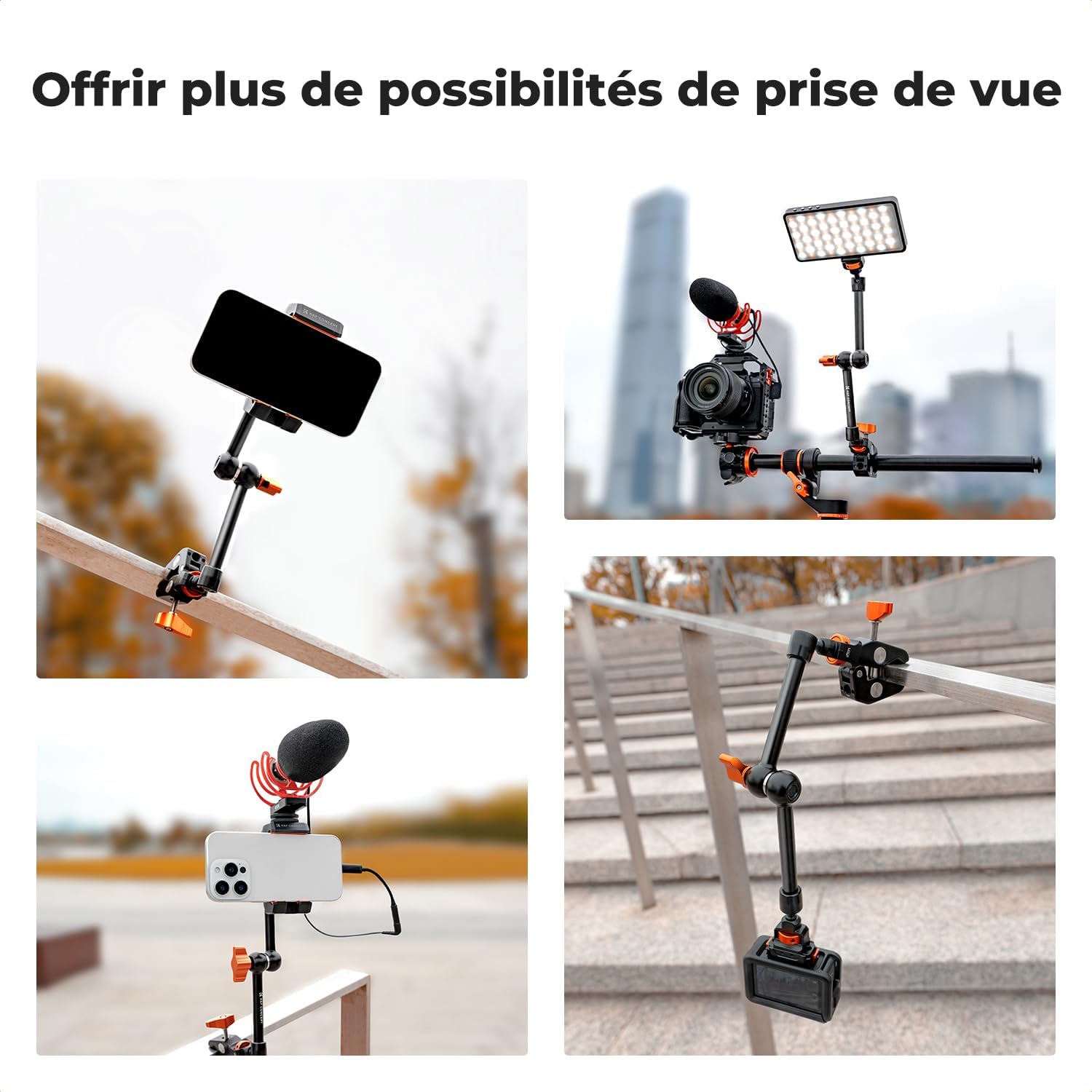 Thumbnail 6 de K&F CONCEPT Bras Magique 11 Pouce avec Pince Super Clamp et Vis 1/4'' 3/8'', Support articulé pour Moniteur, Appareil Photo, Lumière LED et Microphone