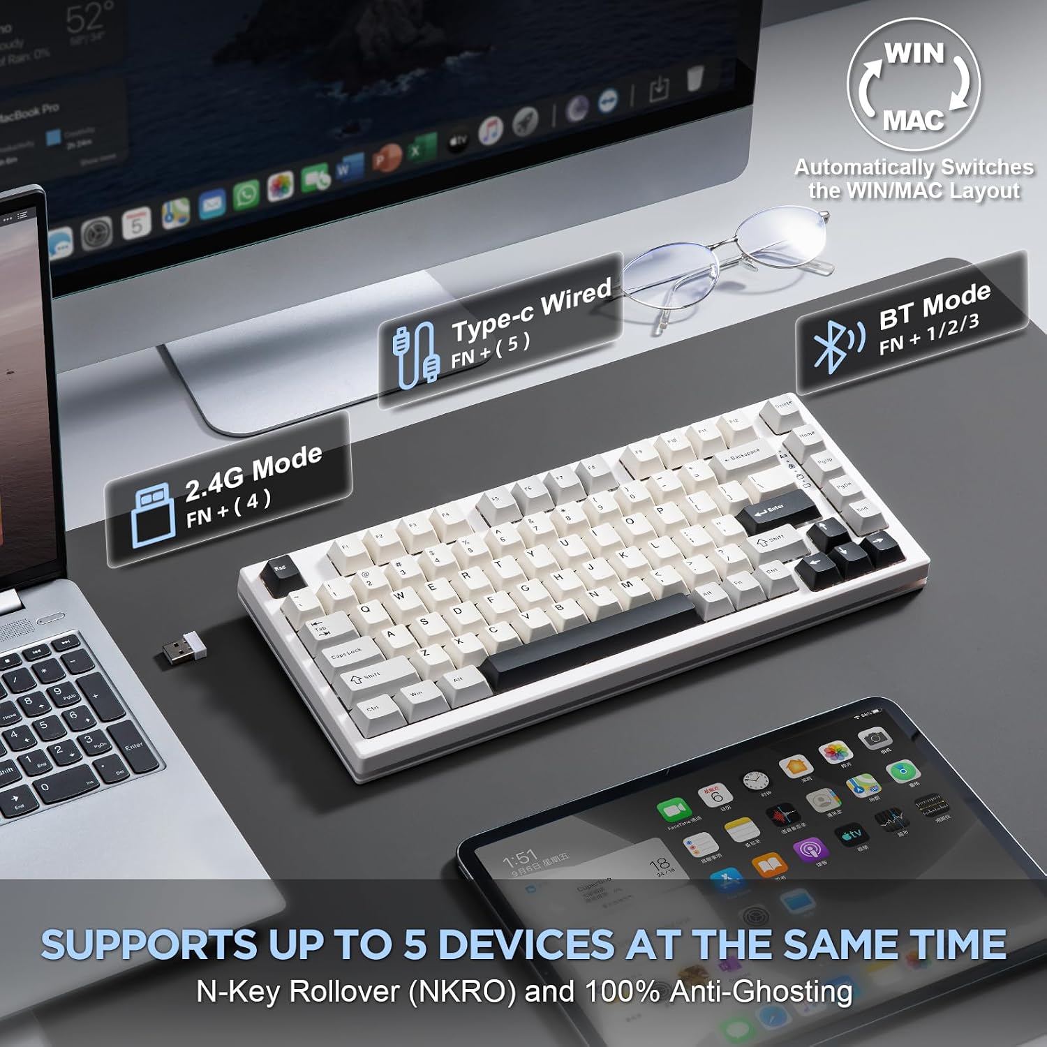 Detalle de YUNZII YZ75 Wireless Mechanical Keyboard 75% RGB BT5.0