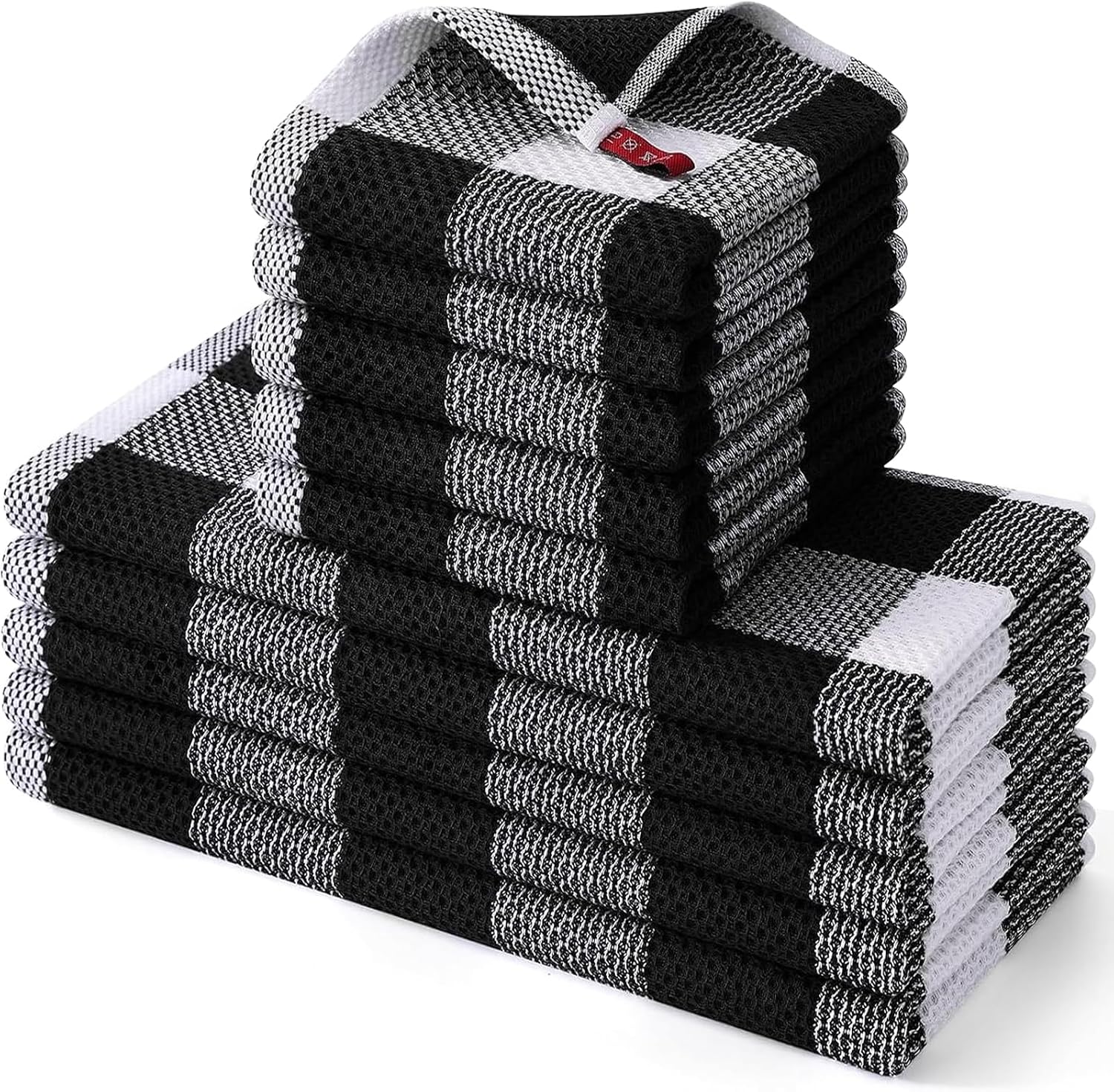 Detalle de Homaxy 10-Piece Kitchen Towels & Dishcloths Set: 12x12 and 13x28 Inches in White & Black