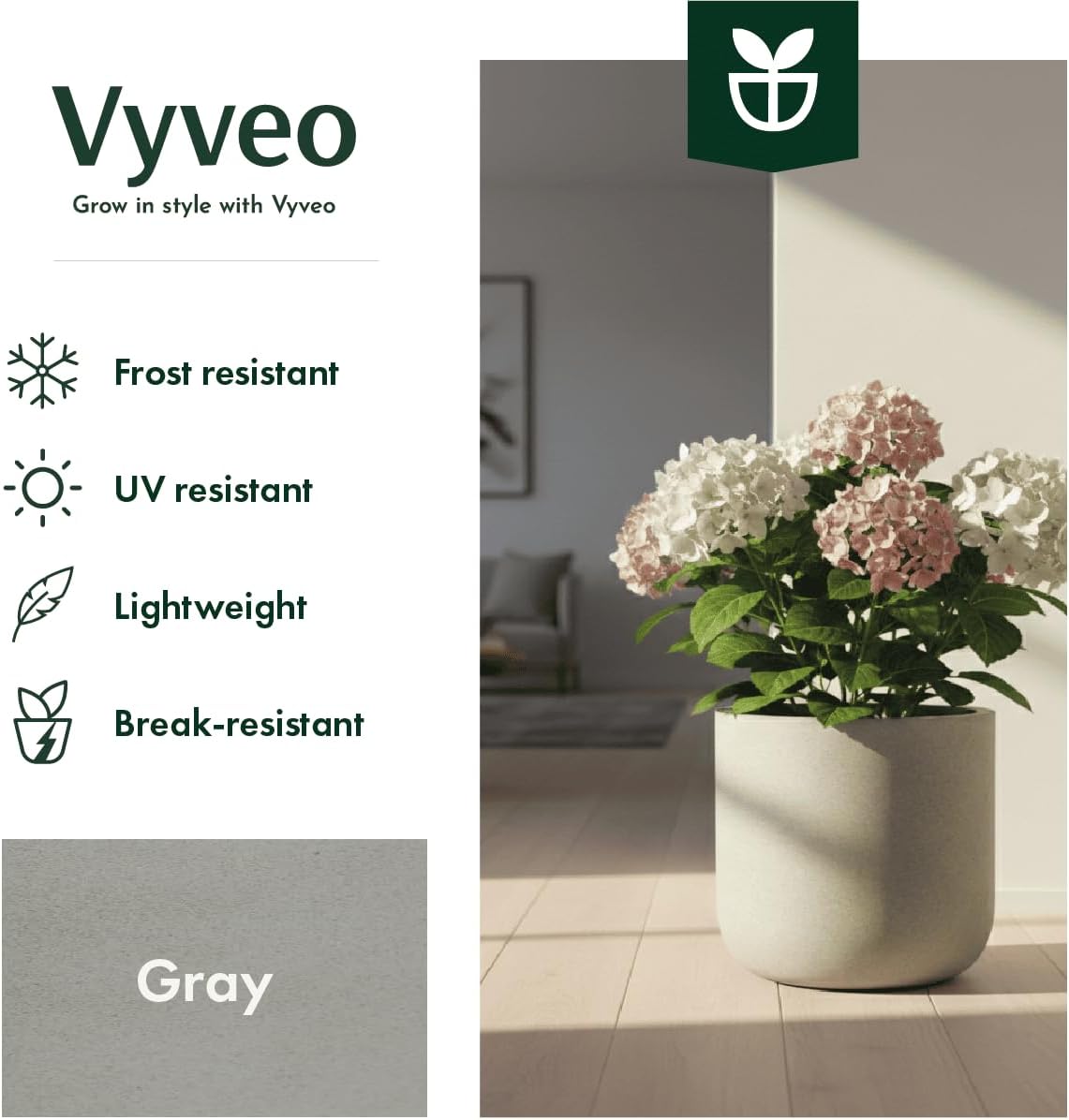 Detalle de Vyveo Blumentopf Orena 56x54 – Grau, Innen- und Außenbereich