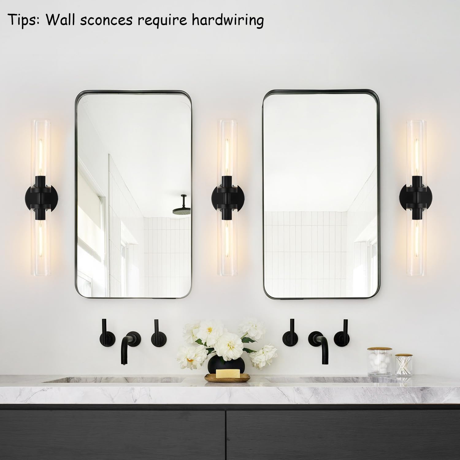 Thumbnail 6 de Indoi YX-050 Wall Sconces, Matte Black Metal and Clear Glass, Set of 2