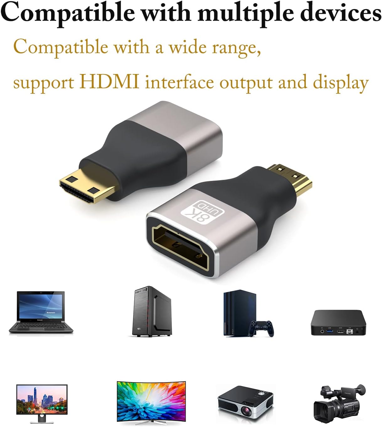 Detalle de VMOJO 8K Mini HDMI (male) to HDMI (female) 2.1 adapter (2-pack) for laptop, camera, projector