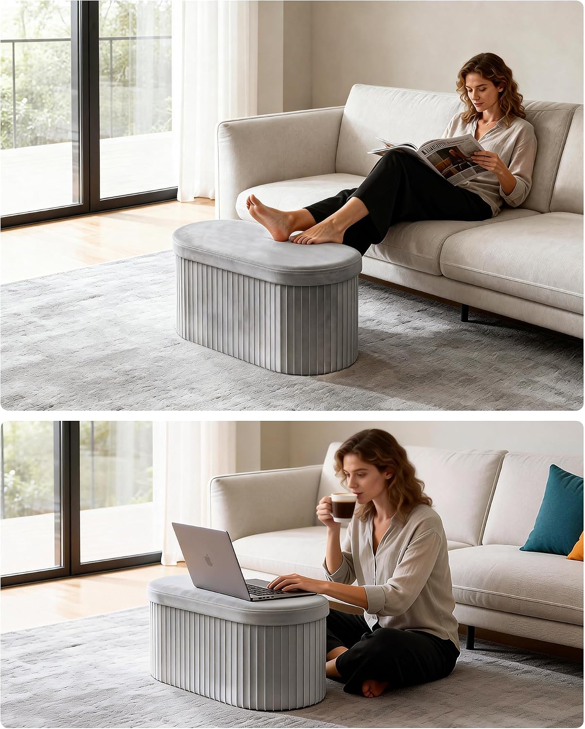Thumbnail 4 de GLAXYFUR Folding Storage Ottoman, 30 x 15 x 15 Inches