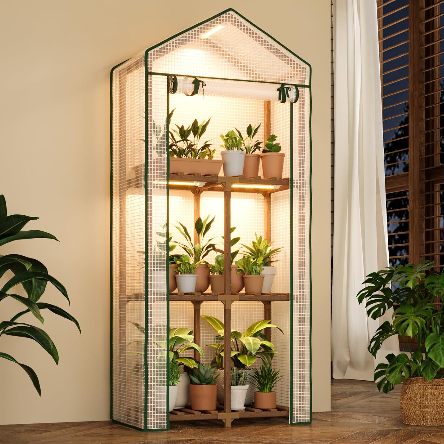 Detalle de Bamworld Serra da Balcone con Luce per Piante: mini serra 3 ripiani, robusta e versatile