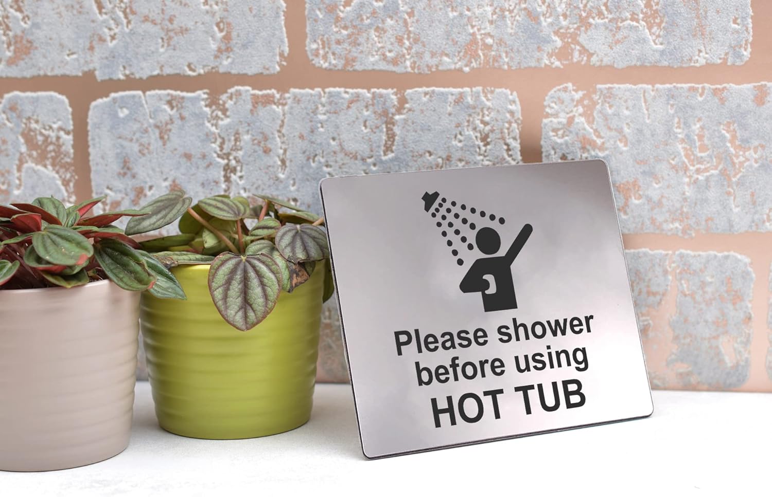 Thumbnail 5 de Please Shower Before Using Hot Tub Sign - Waterproof Adhesive Sticker (12cm x 10cm, Silver)
