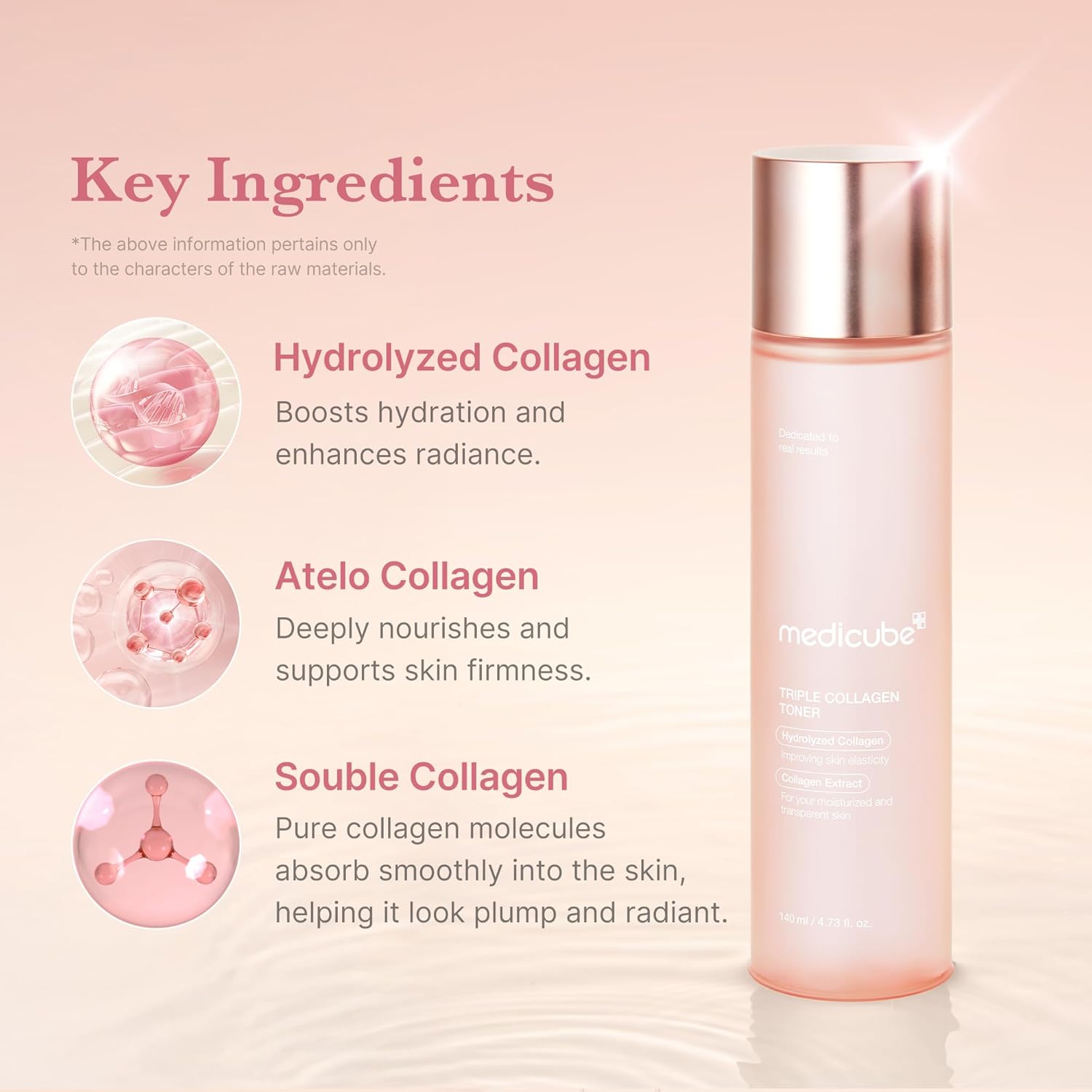 Detalle de medicube Triple Collagen Toner – Hydrolyzed, Atelo- und lösliches Kollagen für tiefe Hydration (140 ml)