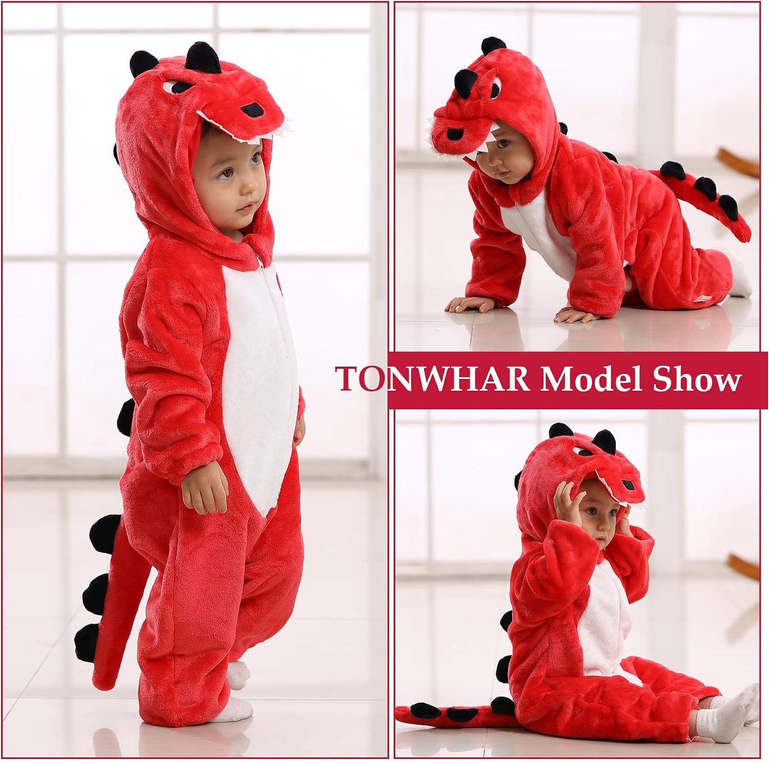 Detalle 2 de TONWHAR bandiangou001 Baby Animal Costume Romper with Flannel Hood and Two-Way Zip