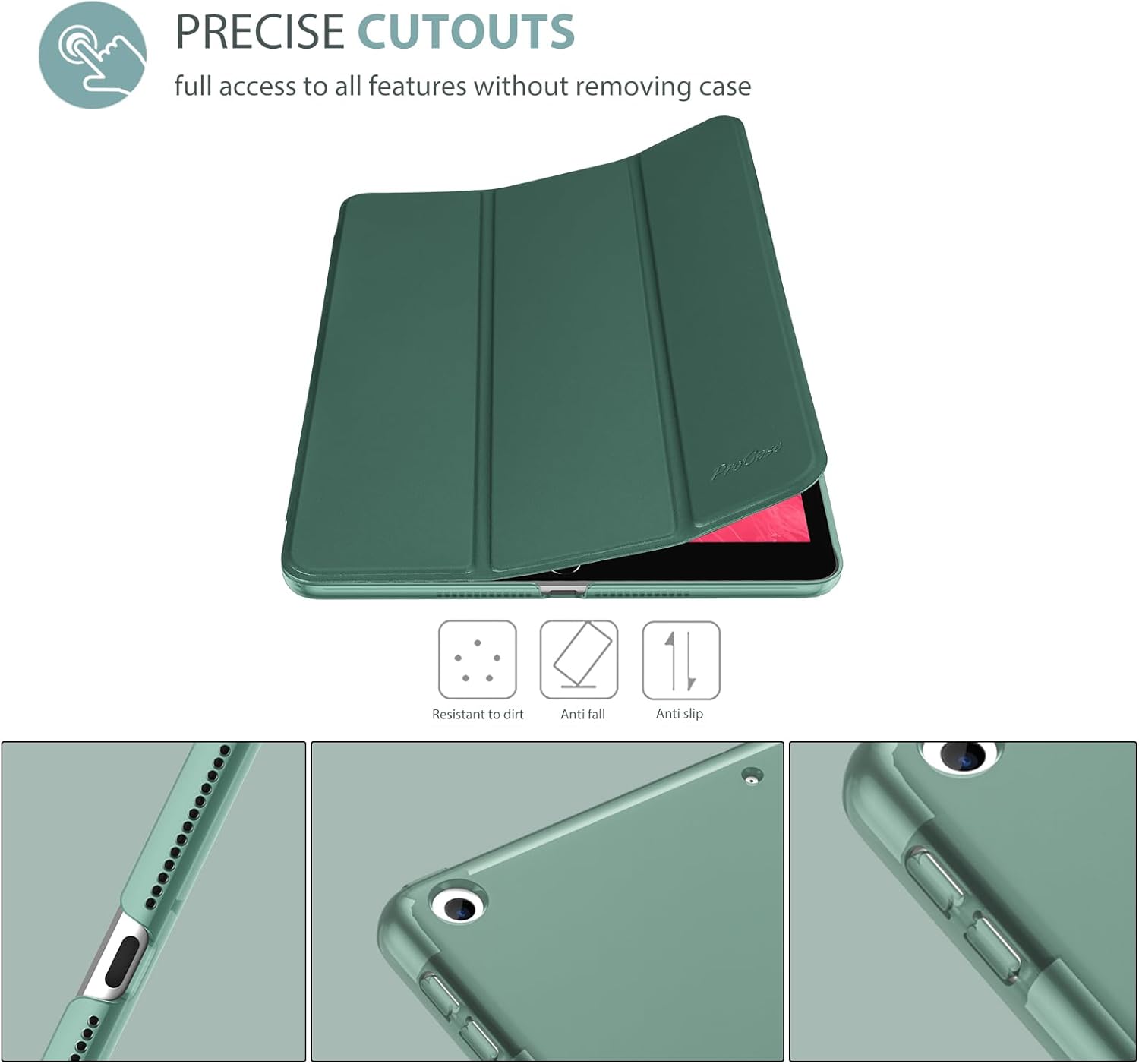 Thumbnail 2 de ProCase Schutzhülle für iPad 9,7 Zoll (iPad 5/6, Modelle A1893/A1954/A1822/A1823) – automatische Schlaf-/Wachfunktion, Nachtgrün