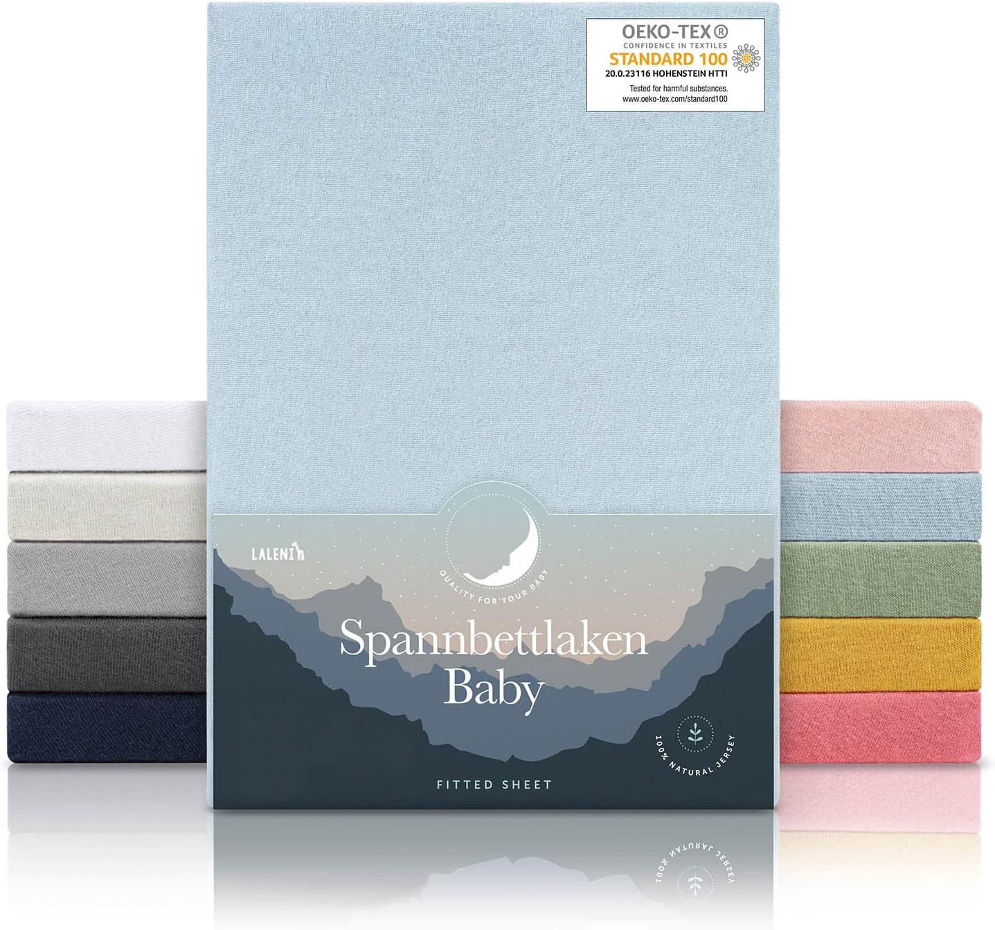 Detalle 1 de Laleni jersey dra-på-lakan för spjälsäng, 100 % bomull, 2-pack, gul