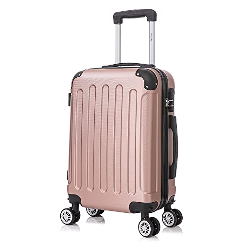 Detalle de RAYKONG Maleta de cabina ABS 55x40x20 cm (40 L) Rosa Dorada, 4 ruedas dobles y cerradura numérica