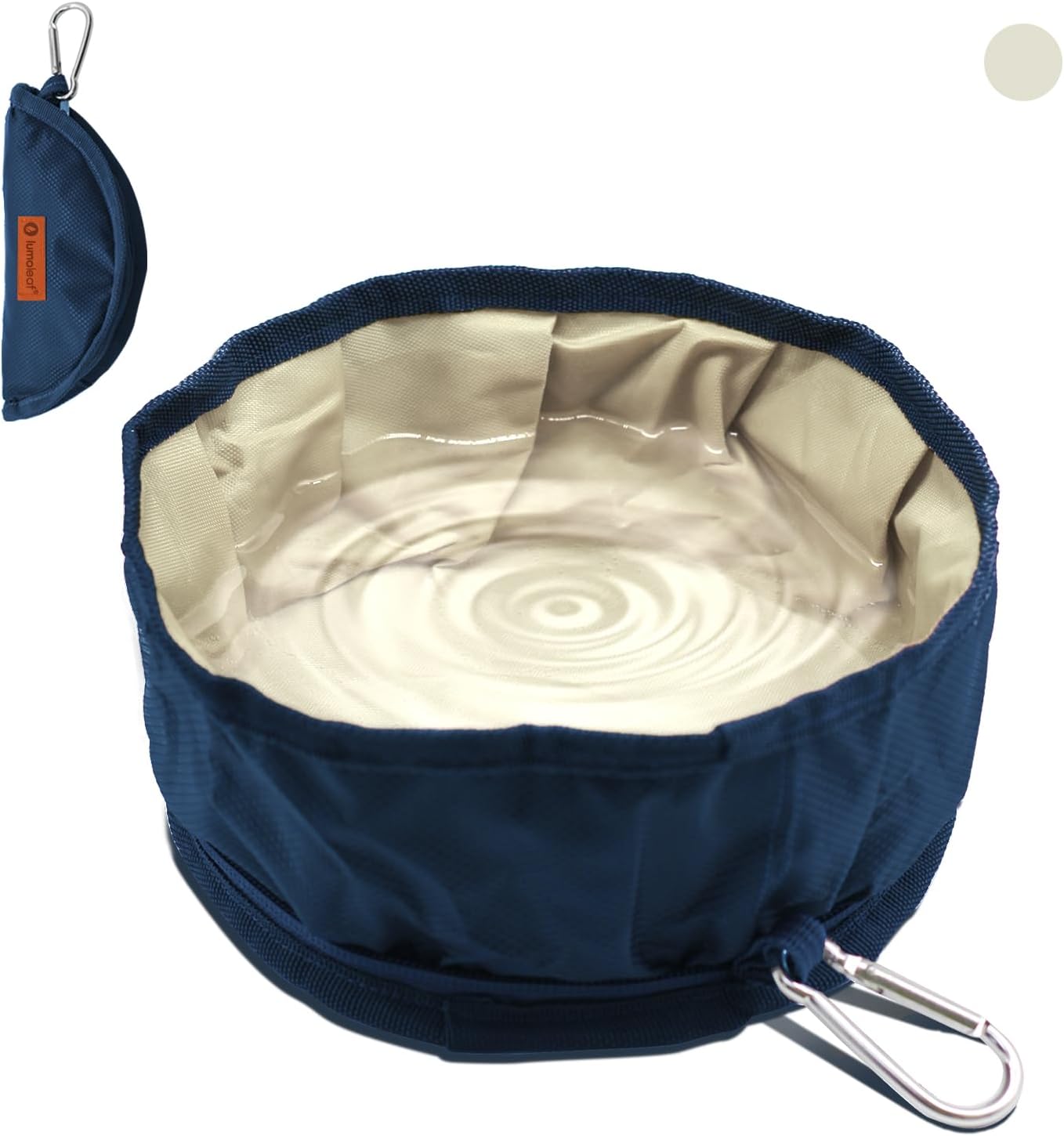 Detalle de LumoLeaf Collapsible Dog Travel Bowls (Large) – Lightweight foldable food & water bowls with zipper and carabiner