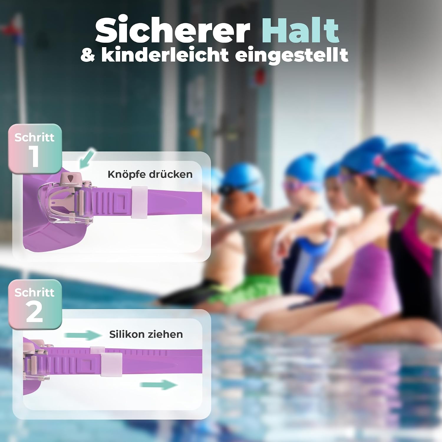 Detalle de KIDVERSE Schwimmbrille Kinder – Bequeme Taucherbrille für 3–13 Jahre mit UV-Schutz, Anti-Beschlag und passgenauer Dichtung
