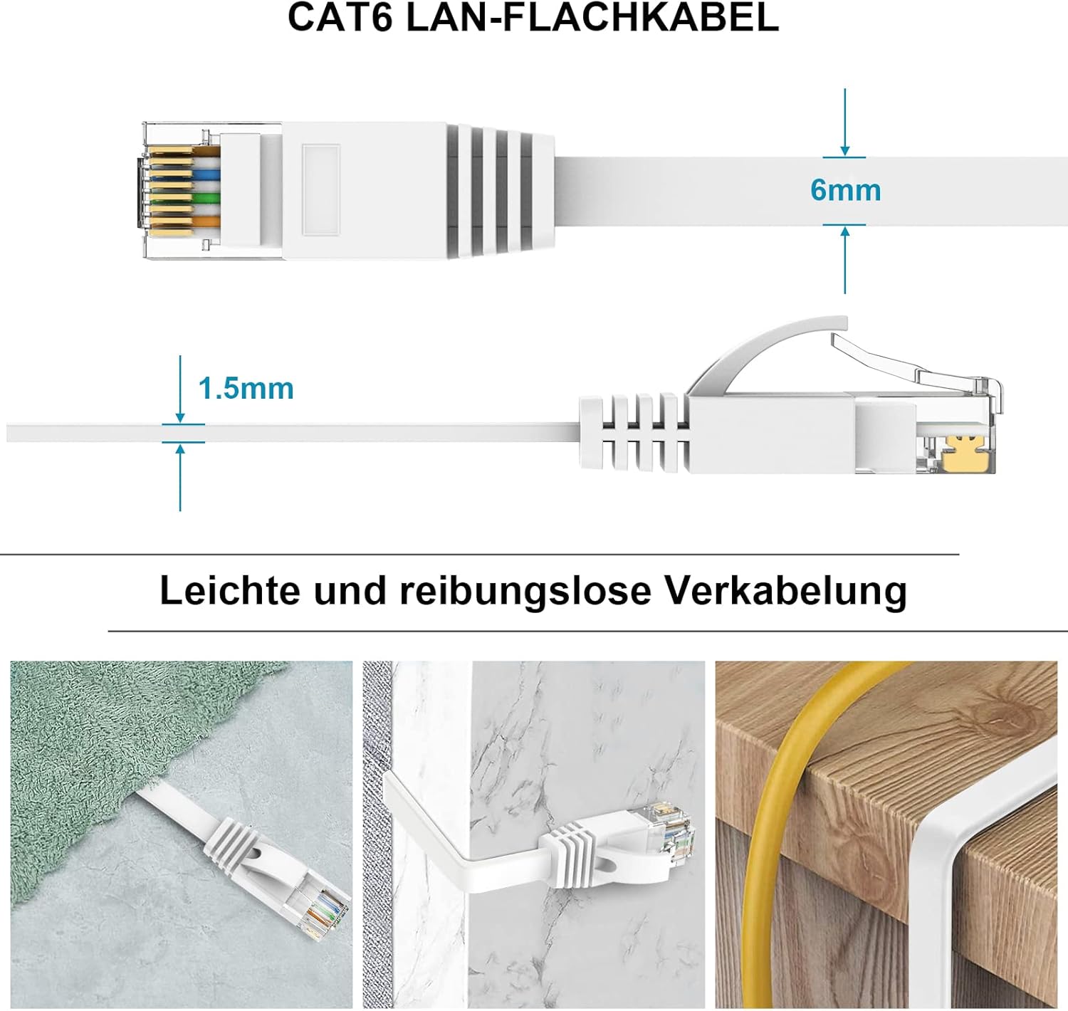 Thumbnail 2 de Ercielook Câble Ethernet Cat6 10 m – RJ45 plat 1000 Mbit/s 📡