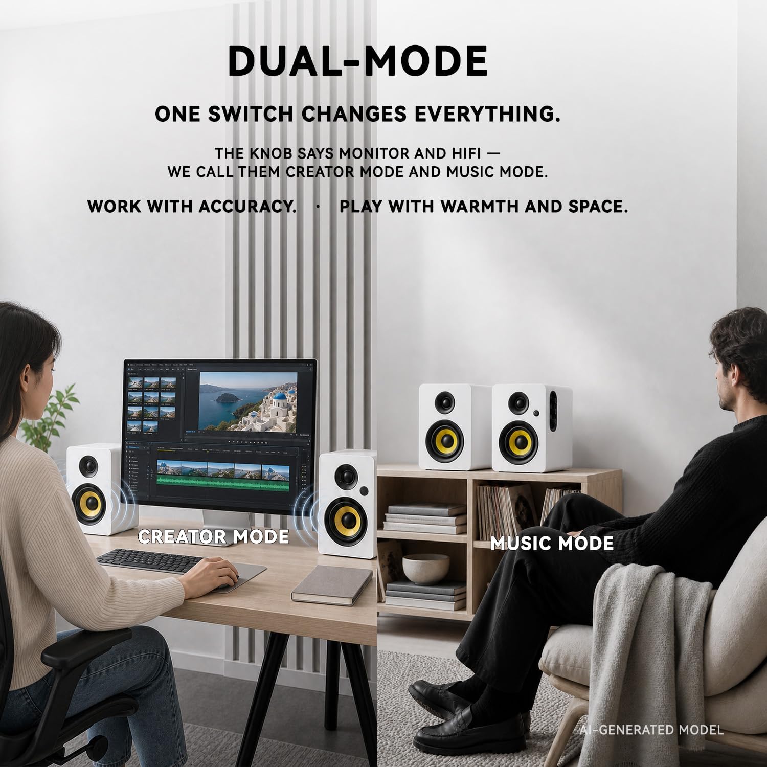 Thumbnail 2 de Sanyun SW206 80W 2.0 Active Bookshelf Speakers, White Pair with Dual Modes
