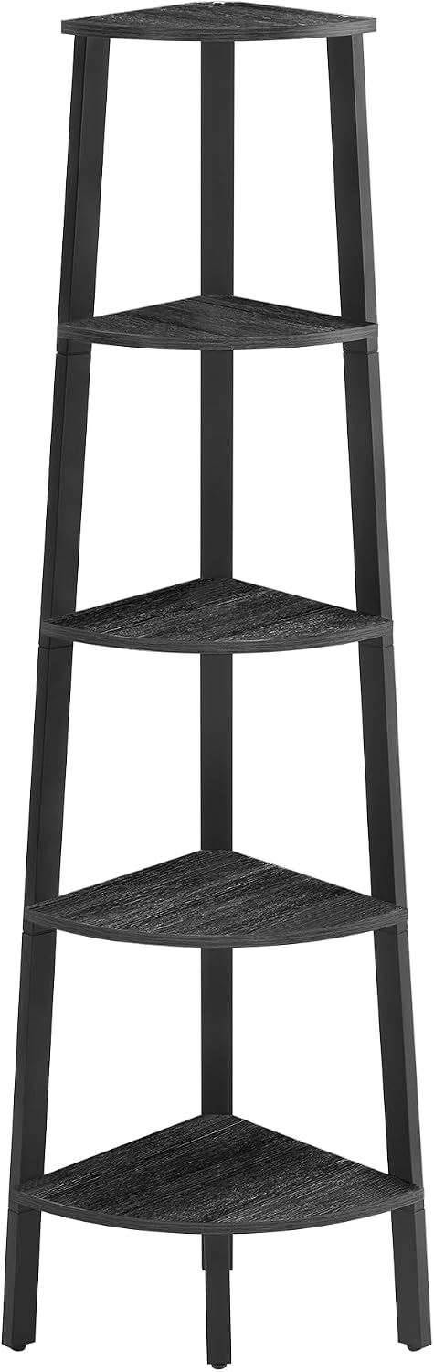 Detalle de VASAGLE BARNET LLS035B02 5-Tier Corner Shelf, Charcoal Grey and Matte Black