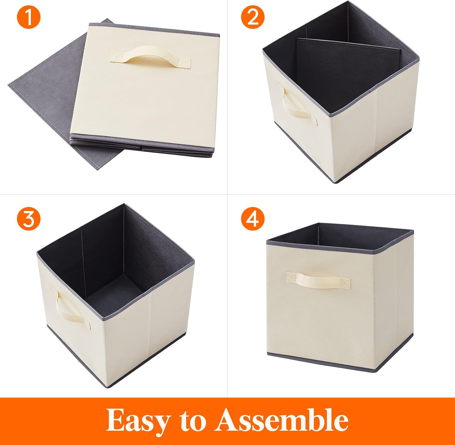 Detalle de Lifewit Fabric Storage Boxes, Pack of 6, 33 x 33 x 33 cm, 36 L, Khaki
