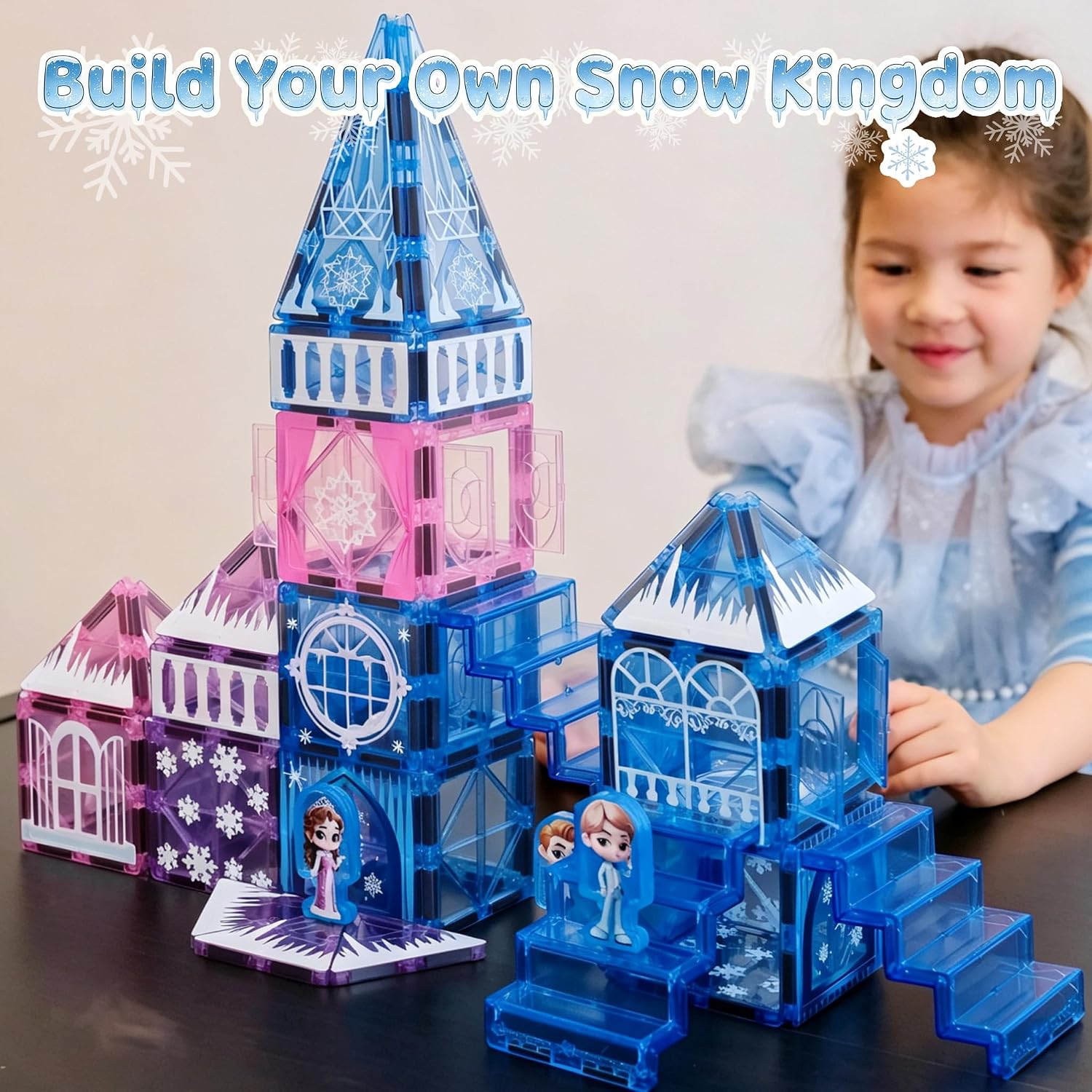 Thumbnail 2 de GobiDex 100PCS Magnetic Tiles Princess Castle Set with 4 Dolls & Stairs