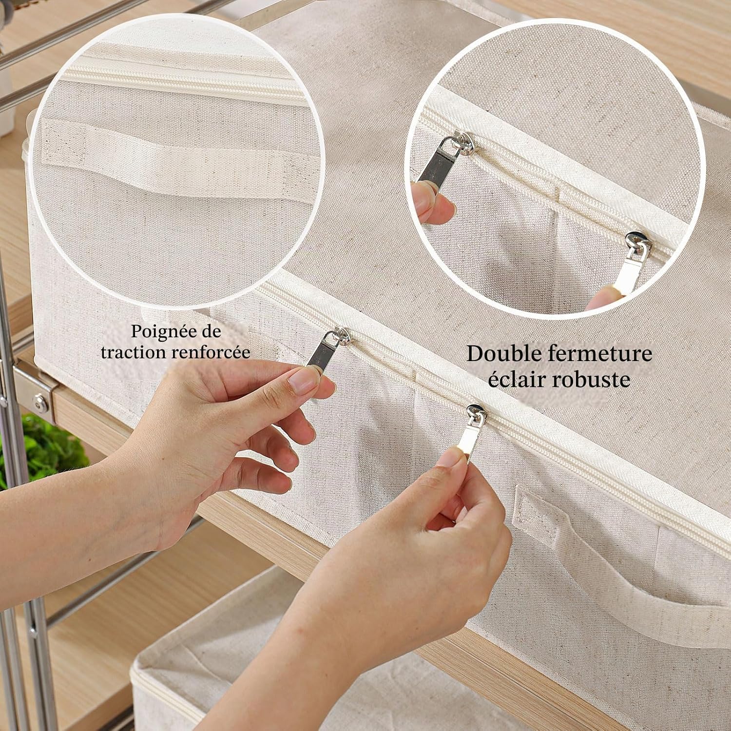Detalle 1 de ENUMAIL EN104BES-2 opvouwbare opbergdozen, set van 2, beige linnen