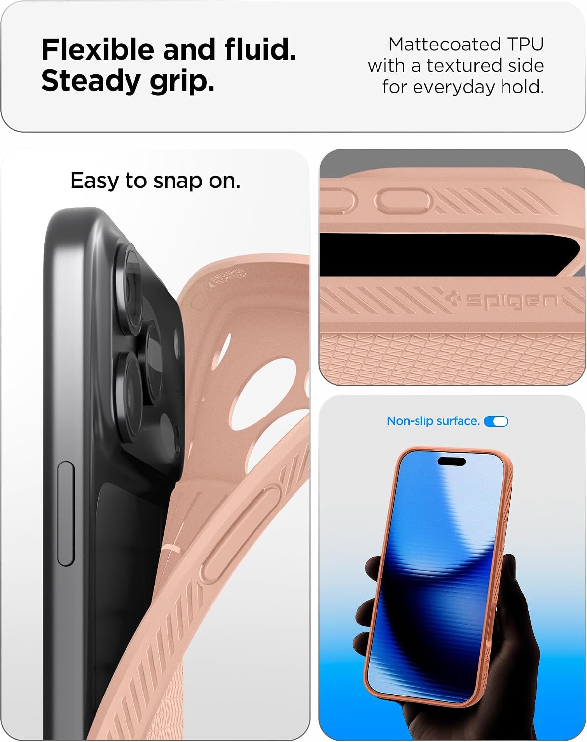 Detalle 2 de Spigen Coque Liquid Air pour iPhone 17 Pro Max (édition 2025, flexible) – Rose Titane