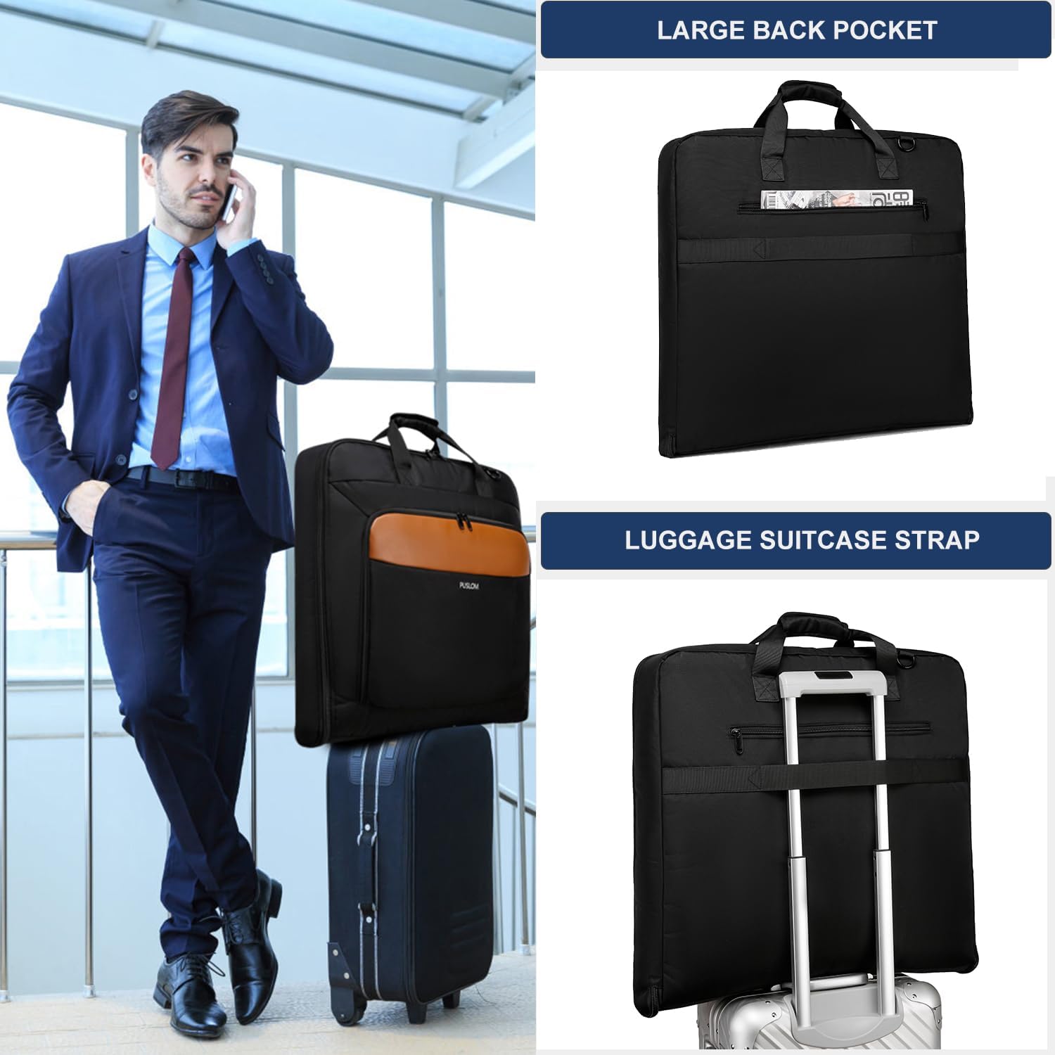 Detalle 2 de Bolsa Portatrajes 3 trajes Marrón para viaje