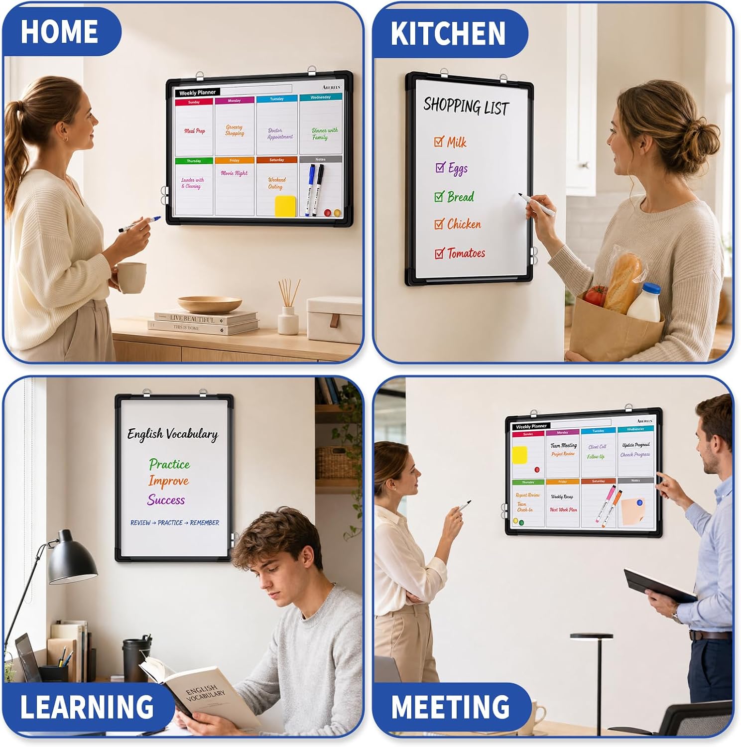 Detalle de ABERLLS 16" x 12" Double-Sided Weekly Magnetic Whiteboard