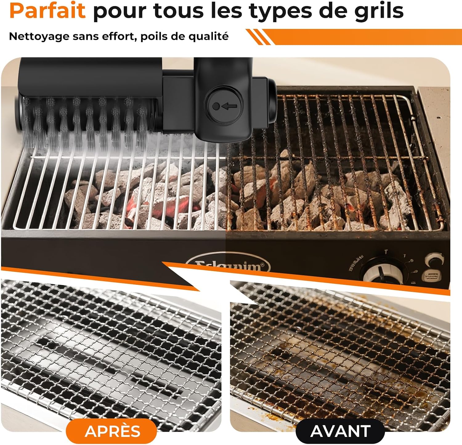 Detalle 1 de YKYI Brosse Barbecue Électrique sans Fil: nettoyage puissant et polyvalent pour grilles