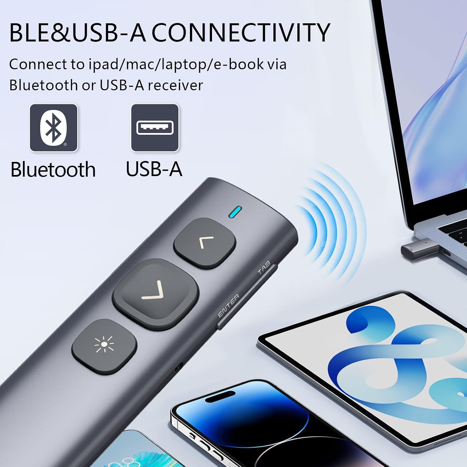Detalle de Norwii N95 Presentation Clicker with USB-A&C Receiver: Practical wireless presenter for larger rooms