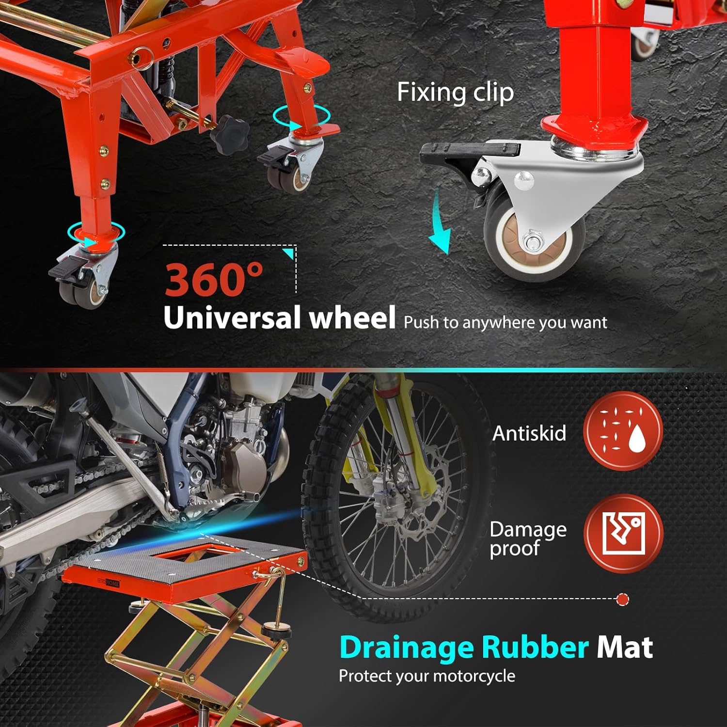 Thumbnail 3 de VIVOHOME 160kg Hydraulic Motorcycle Lift Jack Stand with 4 Wheels