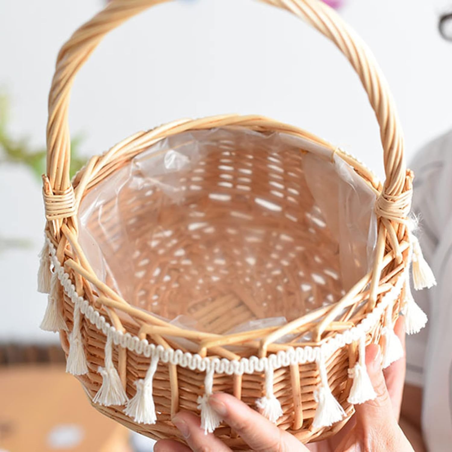 Detalle 2 de 2er-Set Weiden-Blumenkörbchen für Hochzeit mit Henkel (Vintage-Stil)