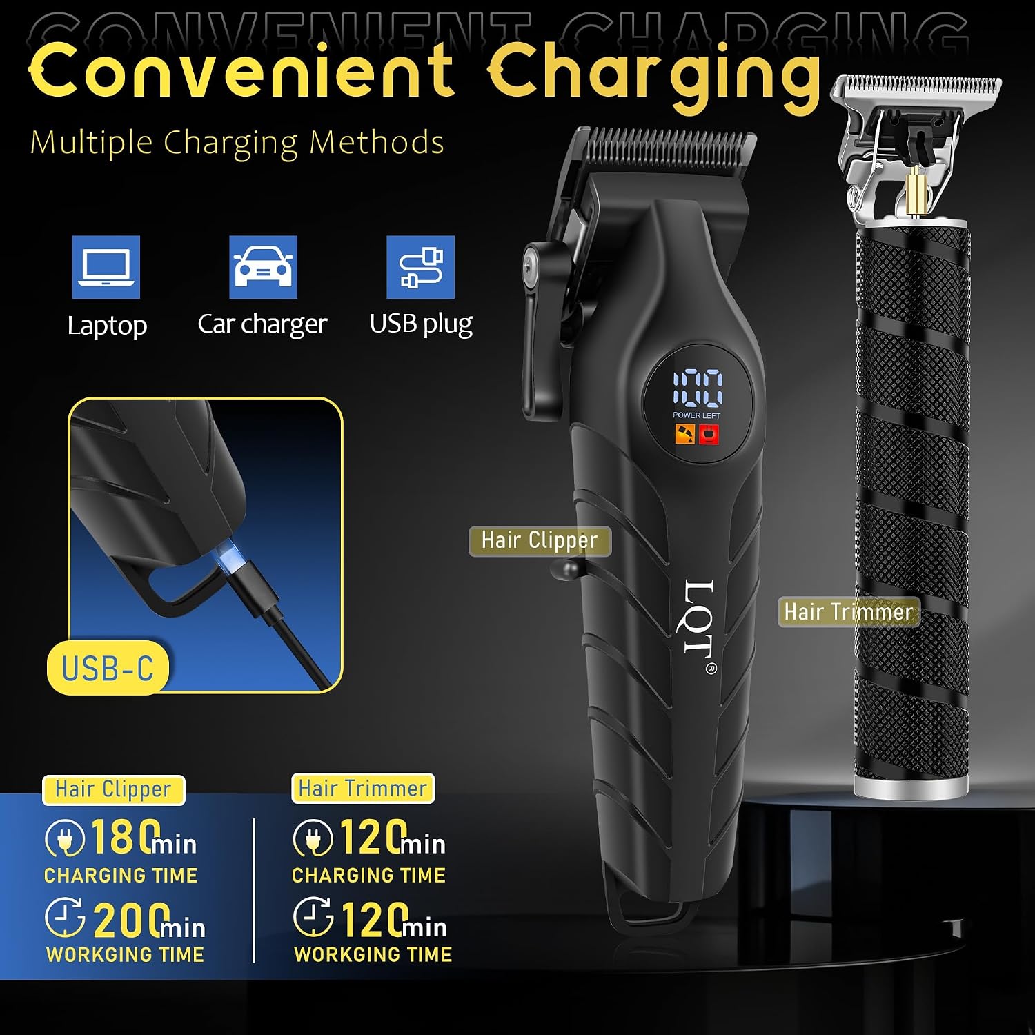 Detalle 2 de LQT Men's 4-in-1 Cordless Hair Clippers & Trimmer Kit