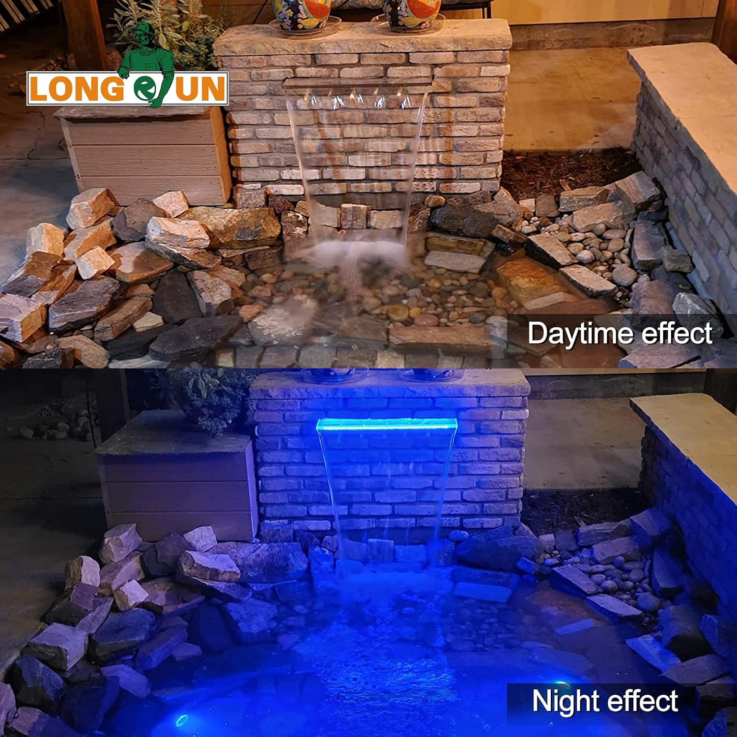 Thumbnail 5 de LONGRUN Pool Wasserfall Bachlaufsets für den Garten – Acryl-Wasserfontäne mit Farbwechsel-LED (für 30 cm)