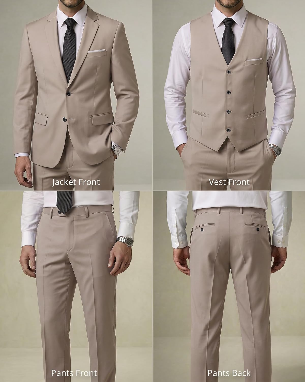 Thumbnail 2 de YND Men's 3 Piece Suit Set with Tie — Slim Fit, 2-Button Blazer, Vest & Pants in 29 Colors