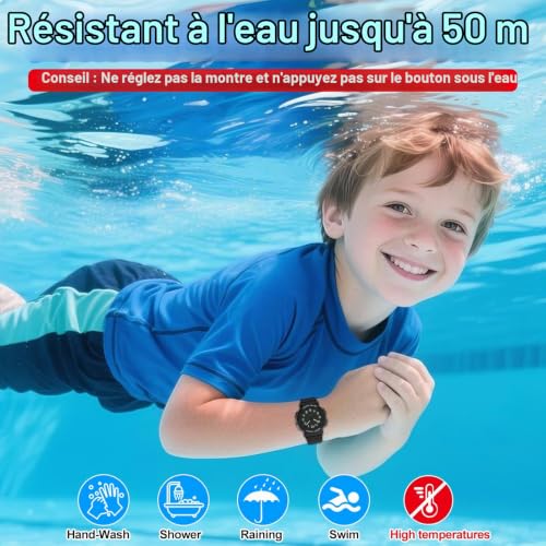 Thumbnail 3 de DTKID Montre Enfant Analogique Rétroéclairé – Grand Cadran, 50M Noir
