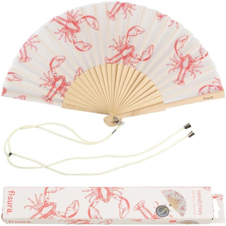 Fisura Éventail Original avec impression de homard — Bois coloré, blanc et rouge (42,5 x 23 cm)