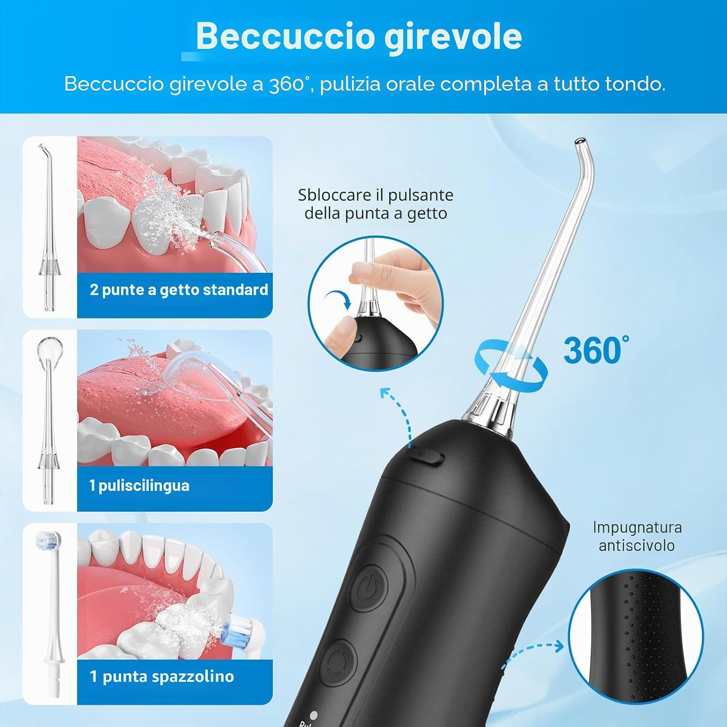 Thumbnail 5 de Betterchoi Idropulsore Dentale Portatile Idrogetto – Irrigatore Orale USB‑C, 4 modalità, 300 ml, 40 giorni di autonomia