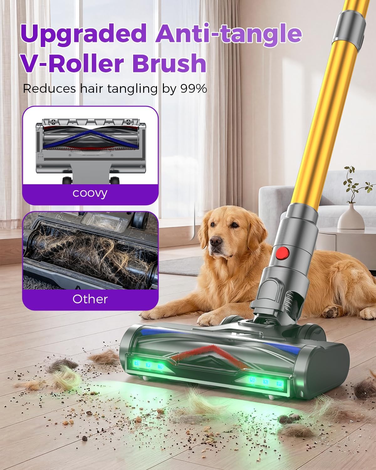 Detalle 1 de coovy SU7 Ultra Cordless Stick Vacuum, 55 kPa Suction, 1.7 L Dust Cup