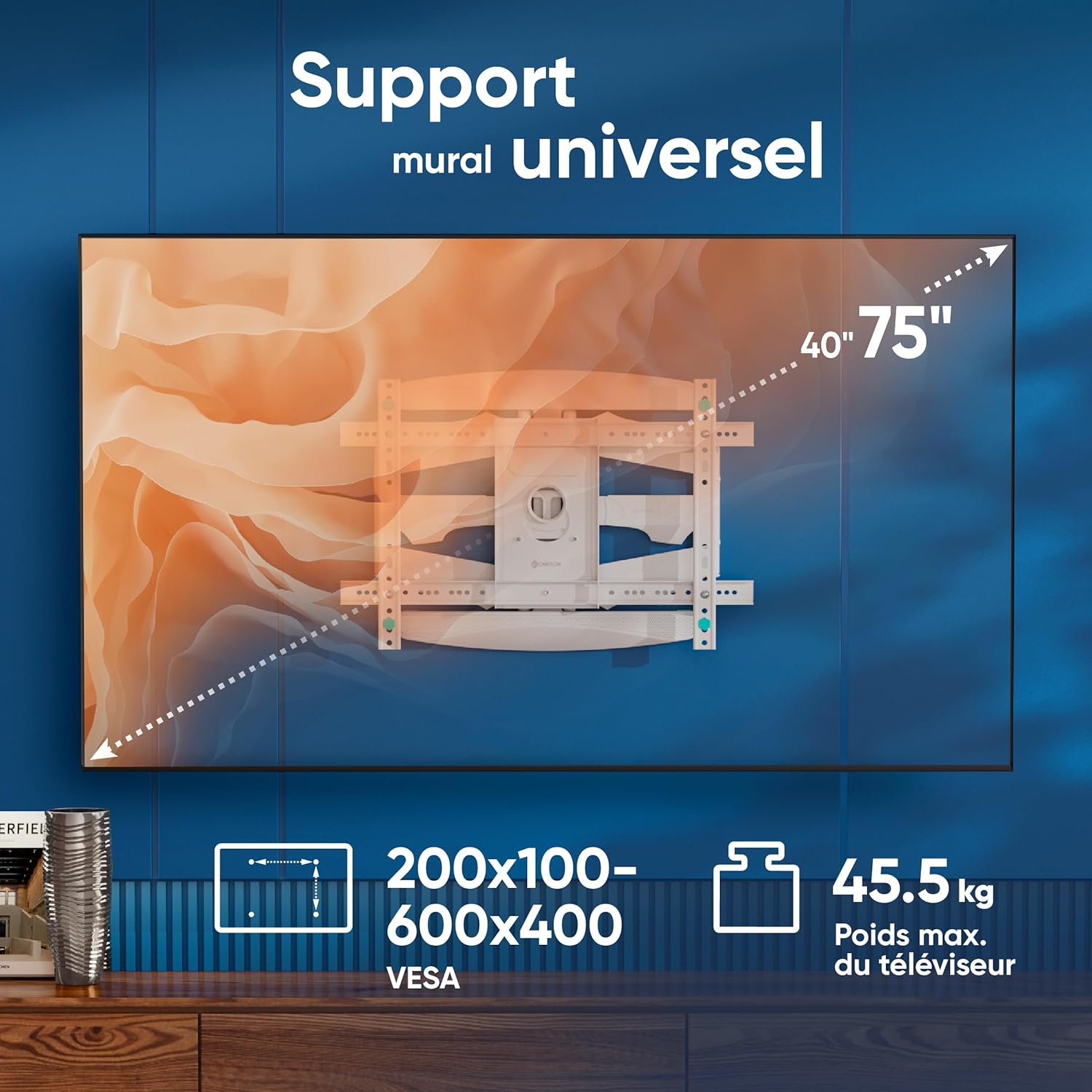 Thumbnail 1 de ONKRON Support Mural TV M6L-W orientable et inclinable (40 à 75 pouces) blanc