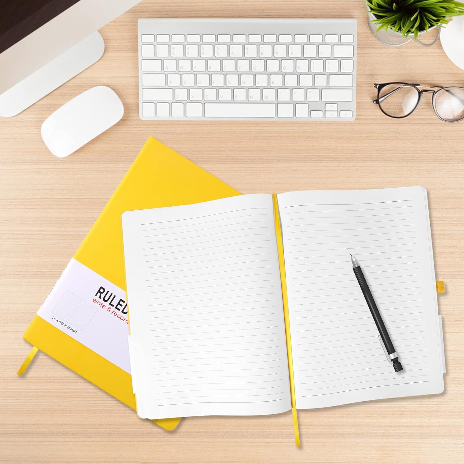 Thumbnail 6 de A4 Notebook – Hardcover Journal with Elastic Closure, Pen Loop, and Bookmark, 160 Pages, 8.3" x 11.18", Yellow