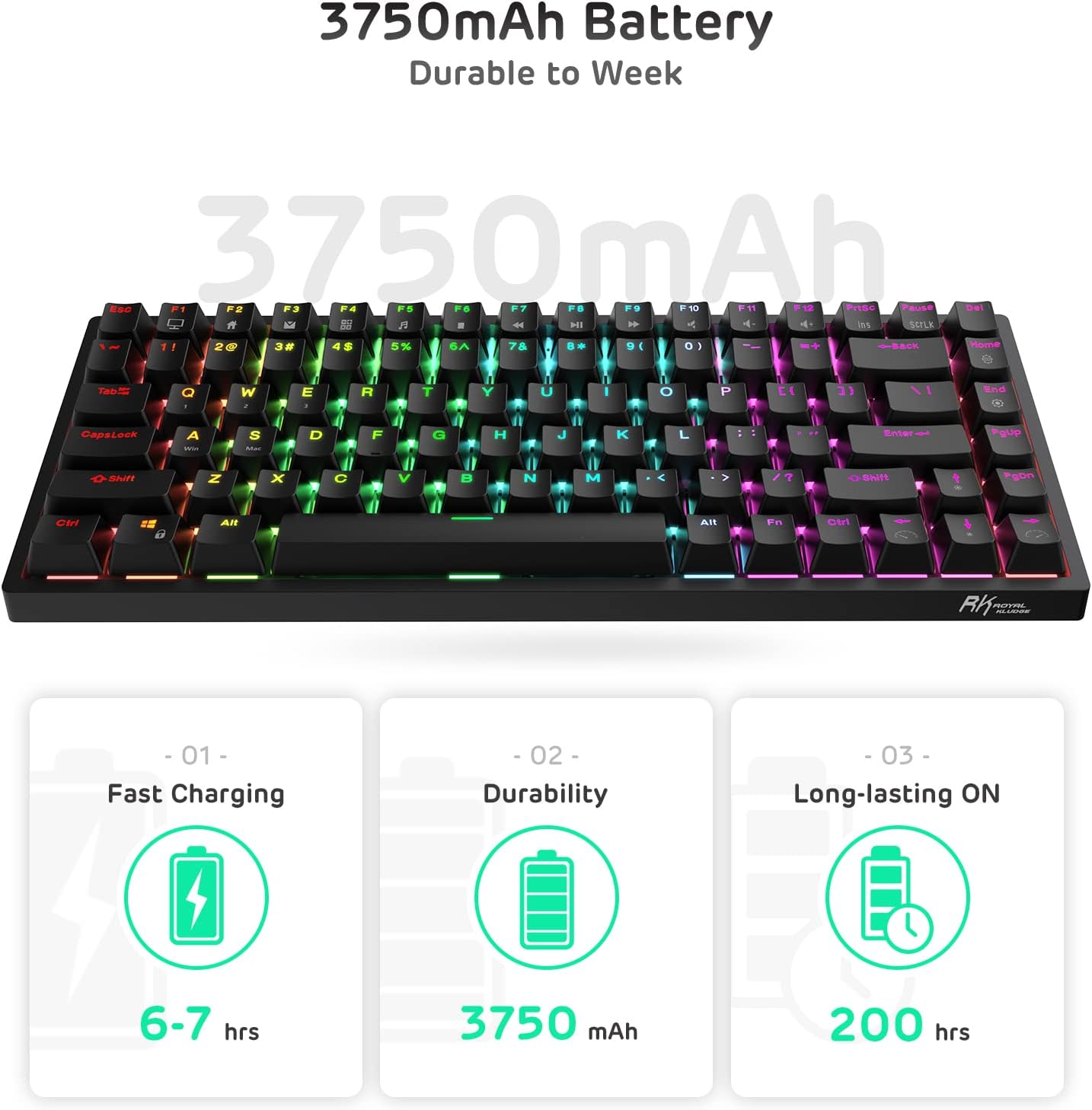 Thumbnail 6 de RK ROYAL KLUDGE RK84 75% RGB Wireless Mechanical Gaming Keyboard (3 modes) with hot-swappable Quiet Red switches