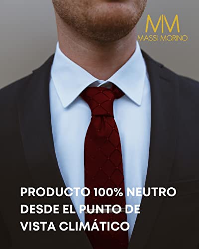 Detalle 2 de Massi Morino – Set corbata burdeos de cuadros con pañuelo a juego y accesorios (5 en 1) para hombre