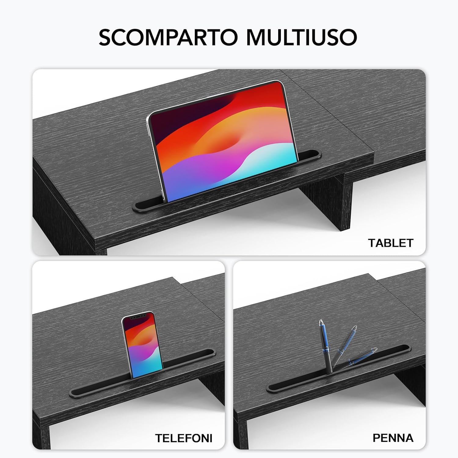 Detalle de HUANUO Supporto Monitor Scrivania Doppio – Rialzo regolabile per 2 monitor, con scomparti multipli