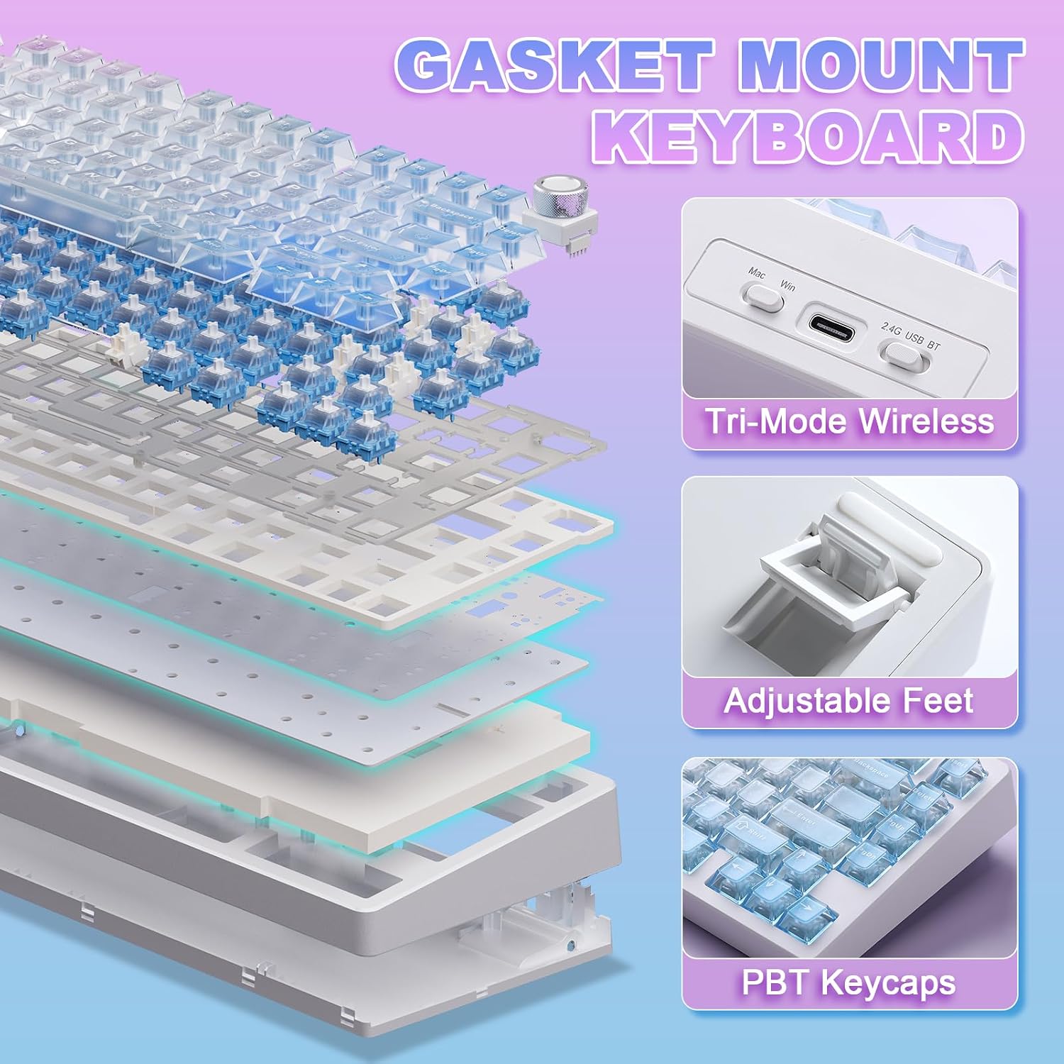 Detalle de MIKIBY N75 V2 Mechanical Keyboard: 75% Layout, Gasket, Tri-Mode Wireless