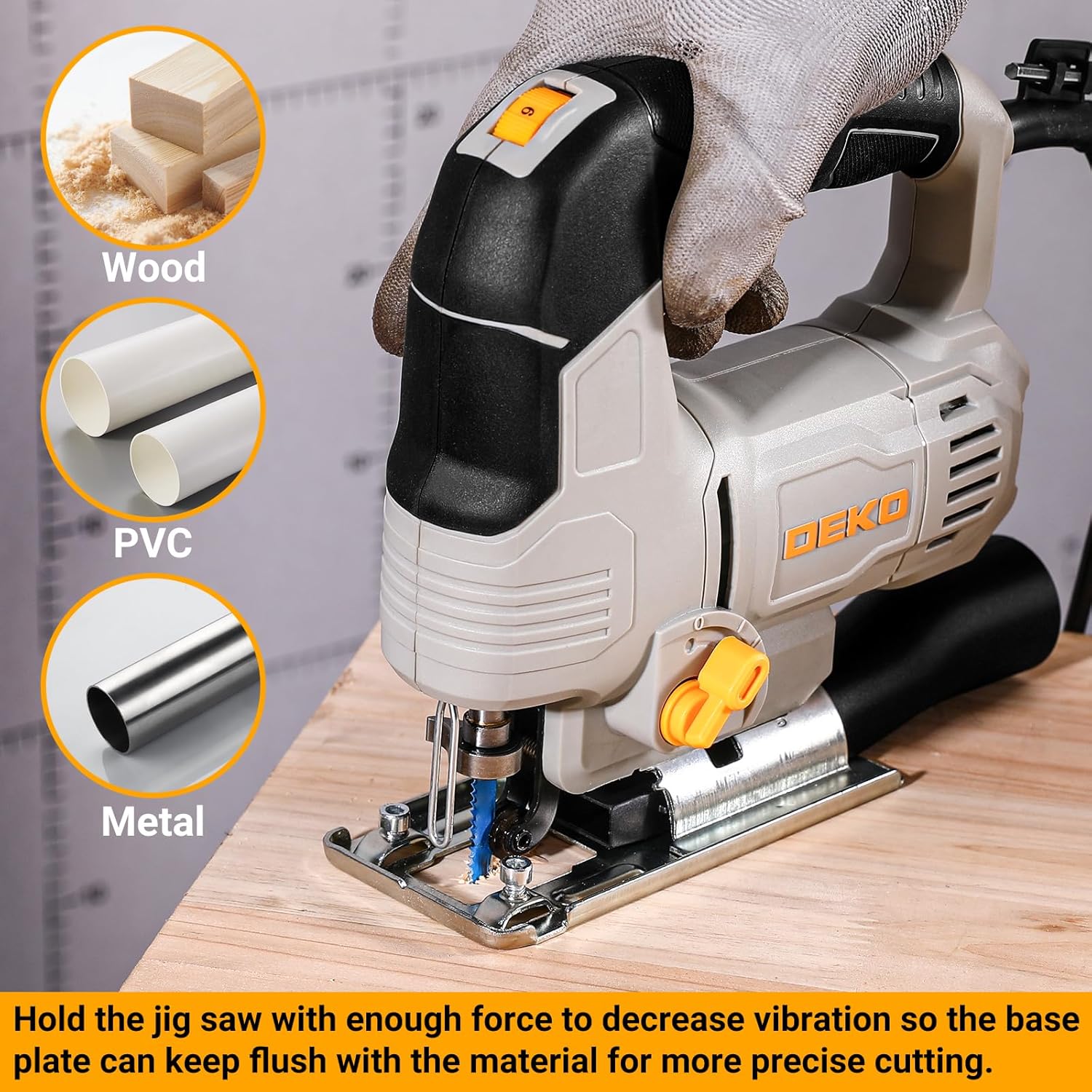 Thumbnail 2 de DEKOPRO 550W Electric Jigsaw (Power Jigsaw) with 6-Speed Control, LED & ±45° Bevel Cutting