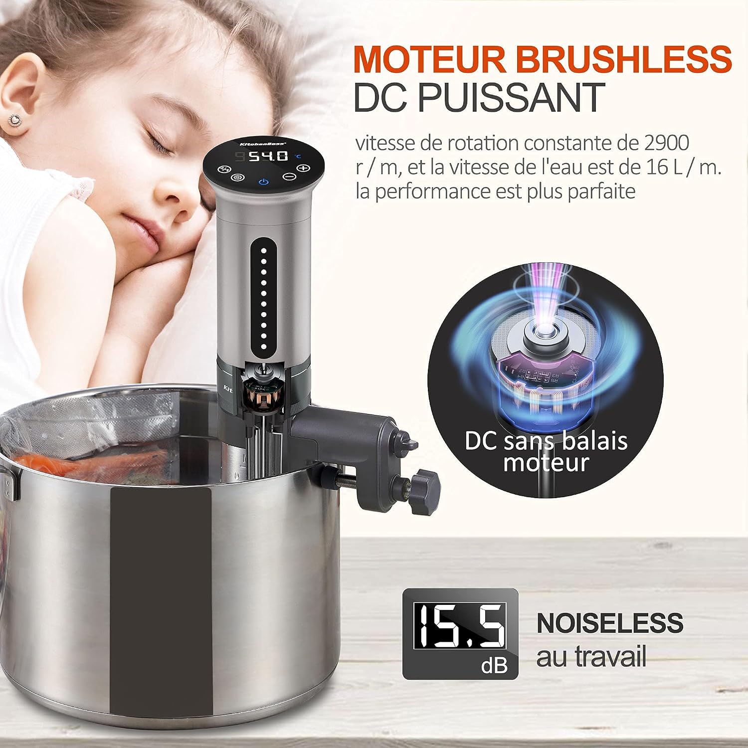 Detalle 2 de KitchenBoss Cuiseur sous vide 1100W, thermostat réglable