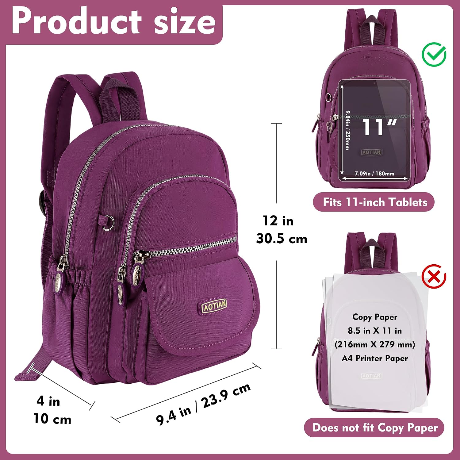 Detalle de AOTIAN Nylon Lightweight Sturdy Little Casual Backpack 7 L