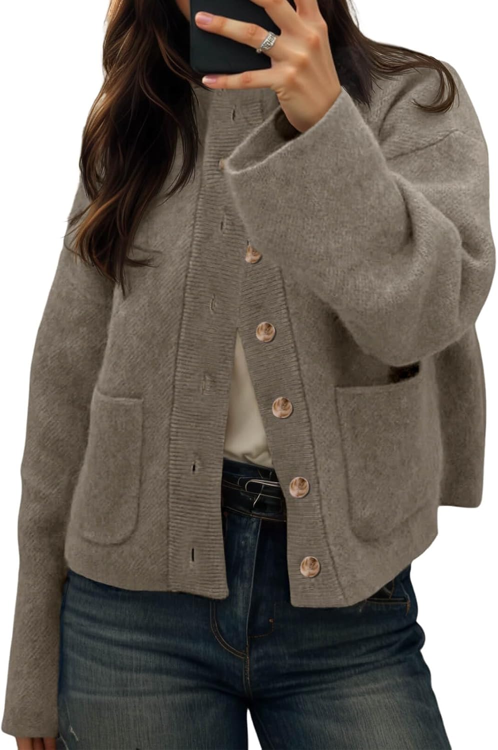 Detalle de Cicy Bell Chunky Knit Cardigan Sweater with Pockets