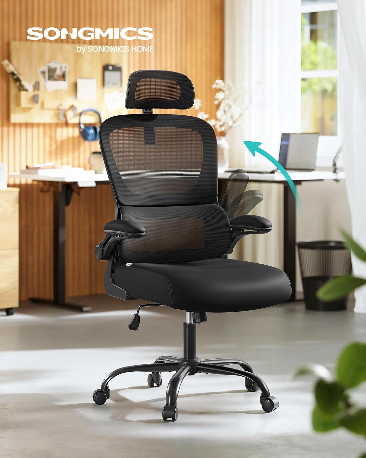 Detalle de SONGMICS Sedia ergonomica da ufficio con rete a doppio strato, poggiatesta regolabile e supporto lombare adattabile OBN041B01