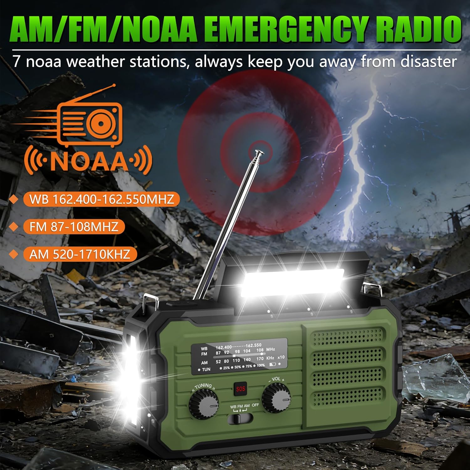 Thumbnail 1 de Vokida YX328 Emergency Weather Radio, 10,000mAh, NOAA, Solar & Hand Crank