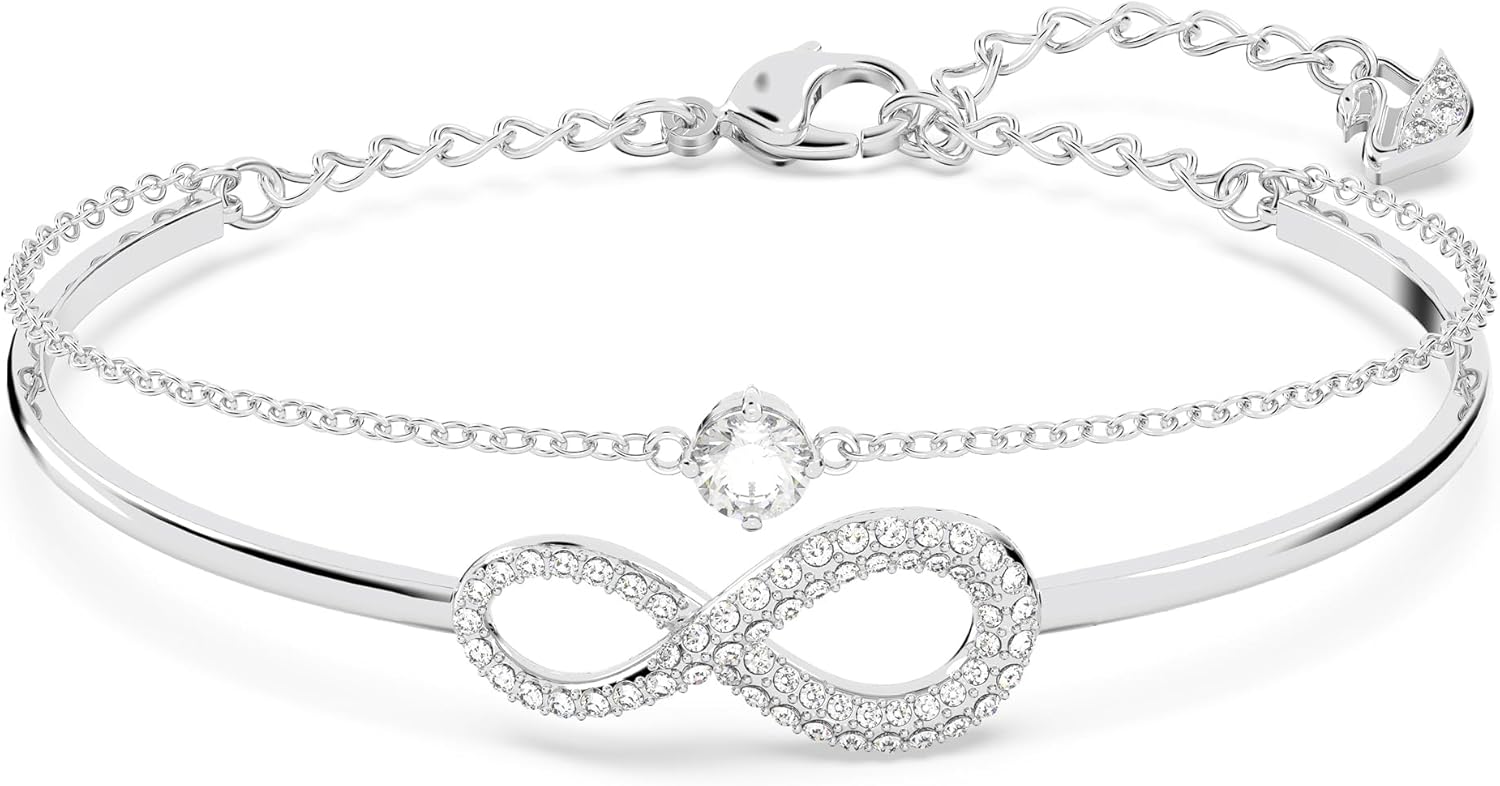 Thumbnail 6 de Swarovski Women's Infinity Heart Bangle with Crystals – Rhodium Plated, White Zirconia, Medium
