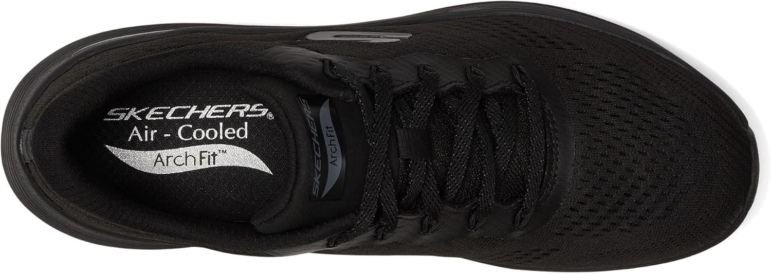 Detalle de Skechers Femme Arch Fit 2.0 Big League – baskets à laçage, mesh noir et détails gunmetal (39,5)